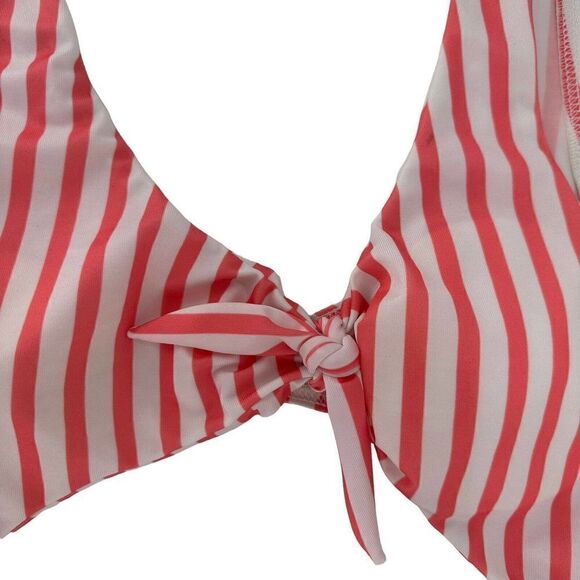 One Piece Swimsuit Cut Out Pink White Stripe V Neck Size M Preppy Swim Beach - Picture 6 of 8